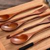 Simple Wooden Spoon Fork Set Long Handle Design For Deep Container Natural Finish Kitchenwares Durable Cooking Utensils