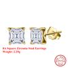 Effie Queen Genuine 925 Silver 14k Gold Square Cut Zirconia Stud Earrings 1/2/3/4CT Simple Jewelry for Women Men Fine Gift LZE19