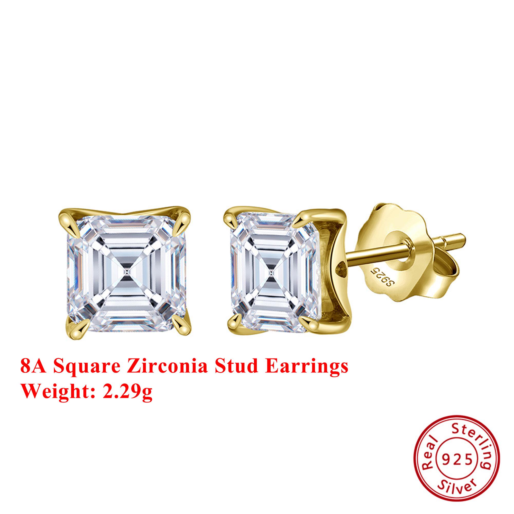 

Effie Queen Genuine 925 Silver 14k Gold Square Cut Zirconia Stud Earrings 1/2/3/4CT Simple Jewelry for Women Men Fine Gift LZE19 1ct