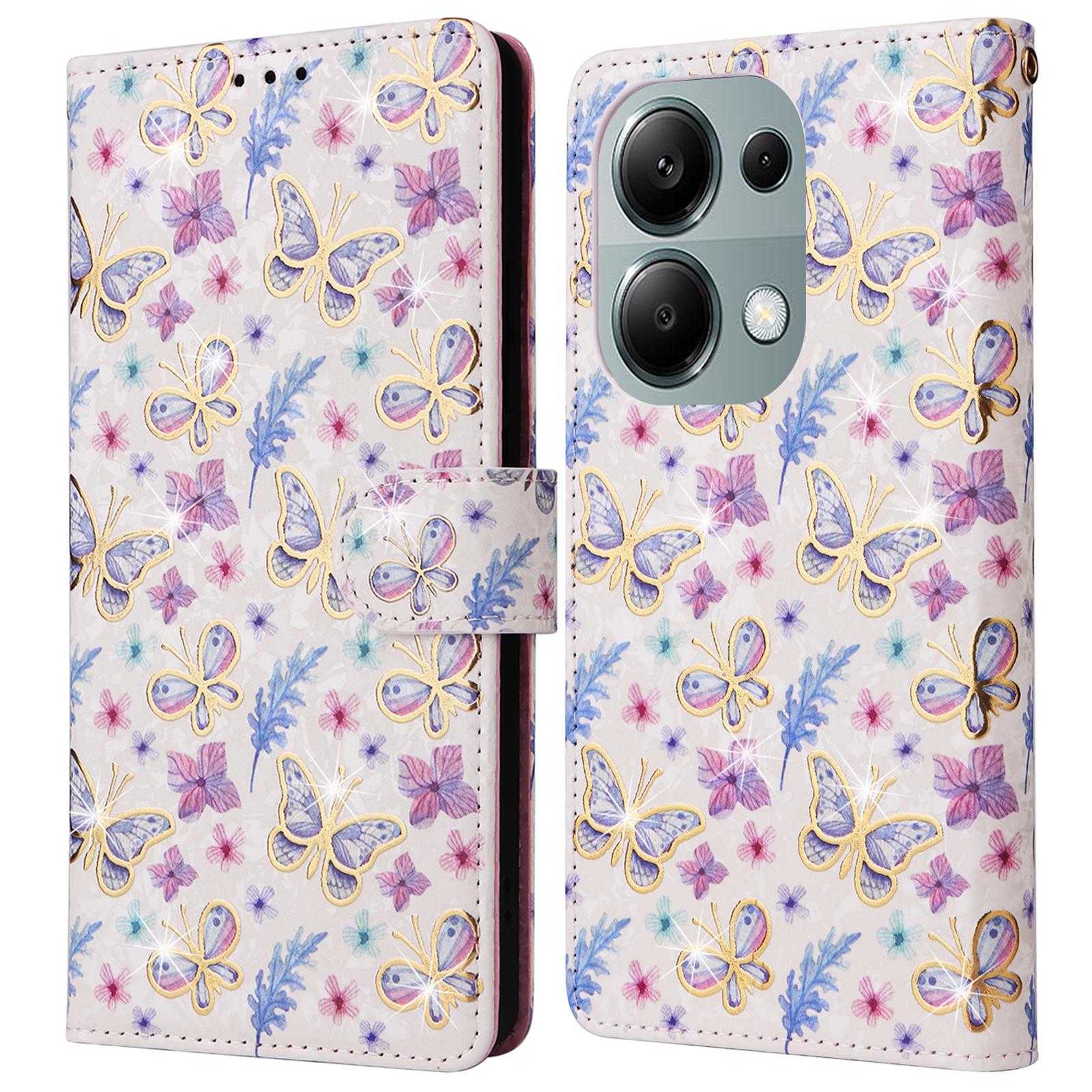 

For Xiaomi Redmi Note 13 Pro 4G/Poco M6 Pro 4G Phone Case RFID Blocking Wallet Leather Cover Butterfly Flower