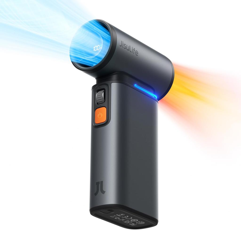 JISULIFE Multifunctional Handheld Small Electric Air 9000mAh High Rechargeable Mini Jet Speed LED Super Handheld for and Car Washes 2-in-1 Fan, Fan,