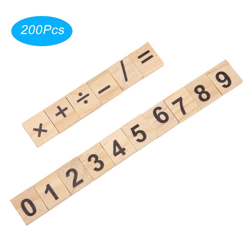 200Pcs Wood Number Tiles 0-9 Children Educational Game Toy Learning Letters Words Tool Number Tile