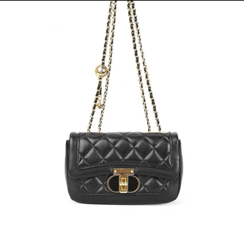 Black Rhombus Metal Buckle Multi-compartment Single Shoulder Crossbody Versatile Fashion Women's Square Chain Bag