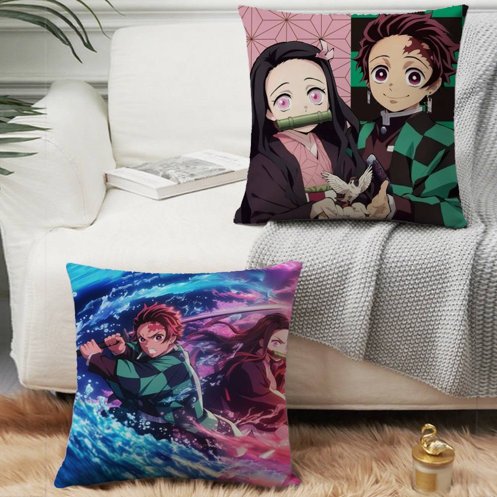 Anime Demon Slayer Kamado Tanjirou Kamado Nezuko Pillow Case Home Decor Throw For Sofa Bed Car Room Decor Gift Idea