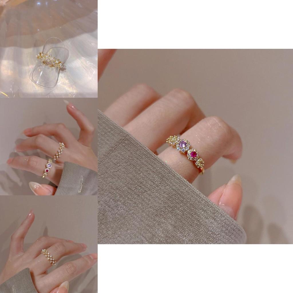 Elegant Adjustable Open Ring With Colorful Zirconia Lace And Pearl For Women