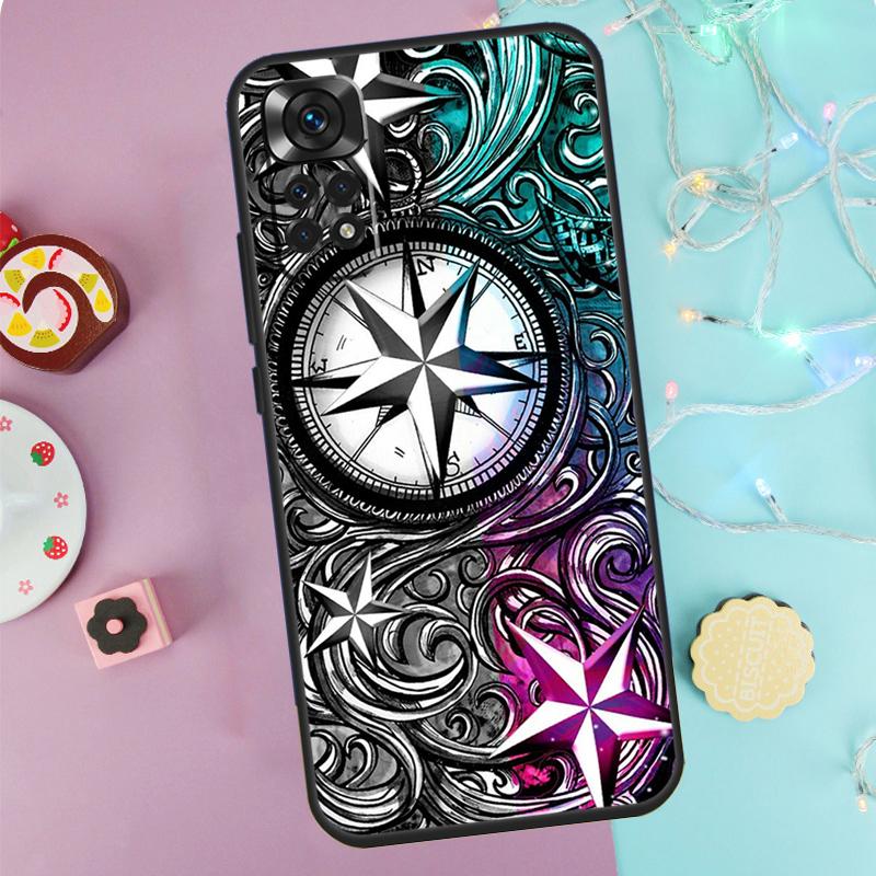 Sailing Compass Nautical Sea Turtle Case For Xiaomi Redmi Note 13 Pro 14 9 10 11 12 9S 10S 11S 12S Redmi 14C 10C 12C 13C Cover