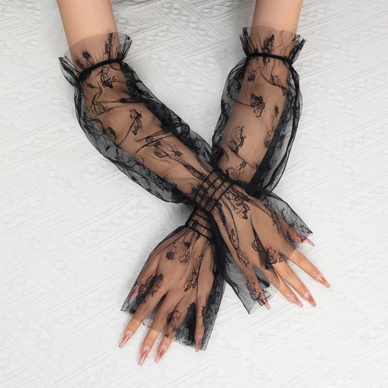 Sexy Mesh Long Sleeves Stage Performance Decoration Arm Sleeves Summer Outdoor Breathable Travel Sun Protection Tulle Gloves