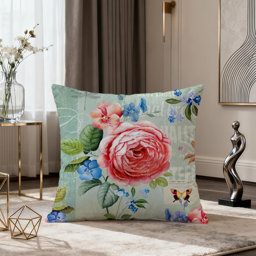 Retro Color Exquisite Flower ART Fashion Vintage Soft Comfort Pillowcase Sofa Nap Living Room Party Home Pet Decor Pillowcover