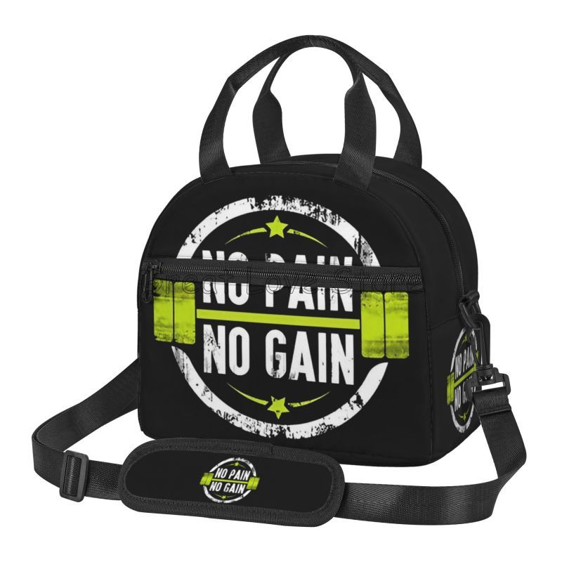 Powerhouse Gym Logo Print Thermal Lunch Bag with Adjustable Shoulder Strap Insulated Lunch Box Reusable Portable Bento Tote Bag
