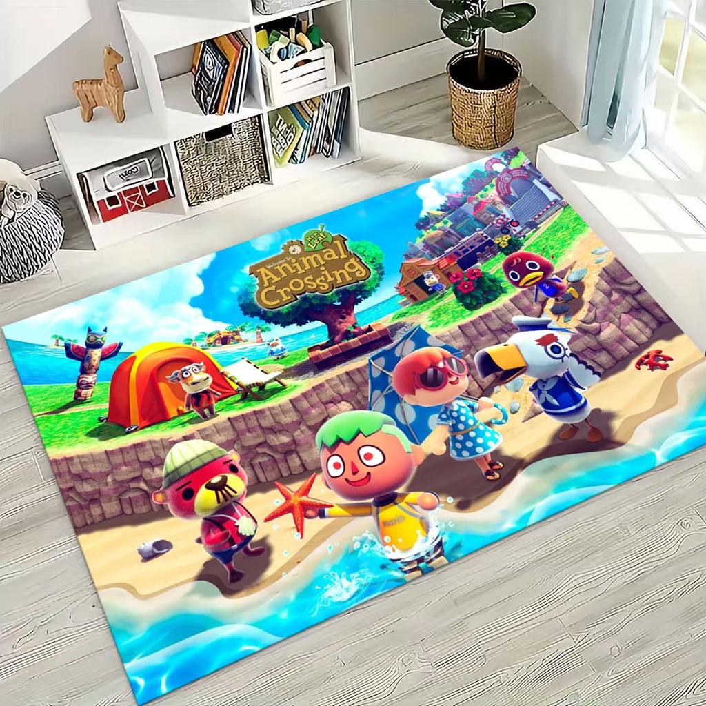 Game Animal Crossing Wild World Cartoon Rug for Bedroom Living Room Sofa Home Doormat Decor, Large Kids Play Non-slip Floor Mat