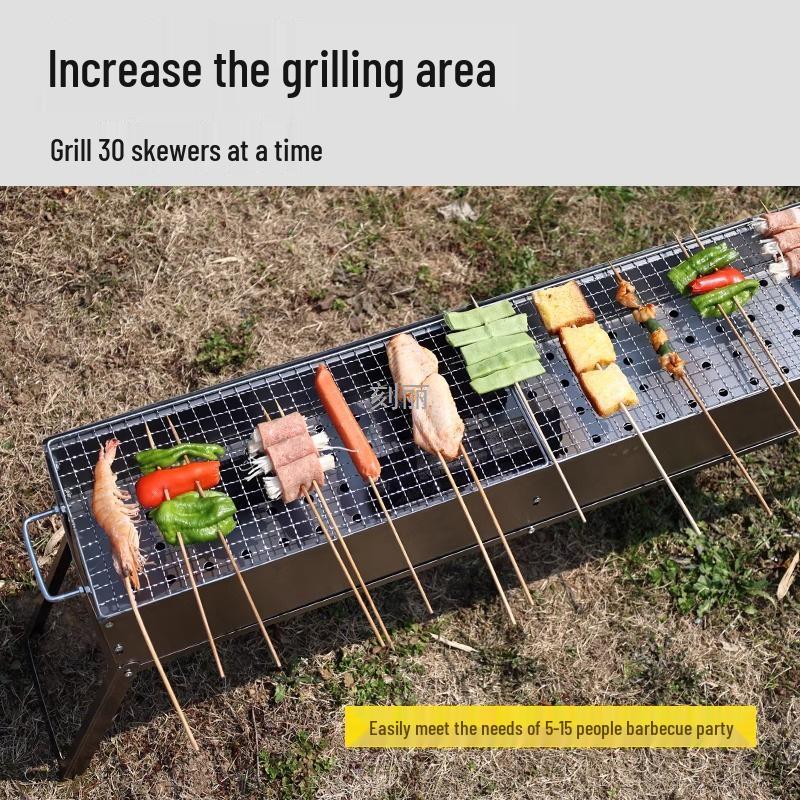 Portable Folding Charcoal Grill Skewer Set for Outdoor and Household Barbecues