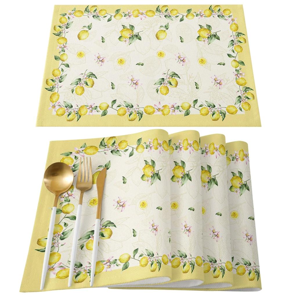 1PC Lemon Idyllic Plaid Fruit Kitchen Dining Table Decor Accessories Placemat Heat Resistant Linen Tableware Pads Mats