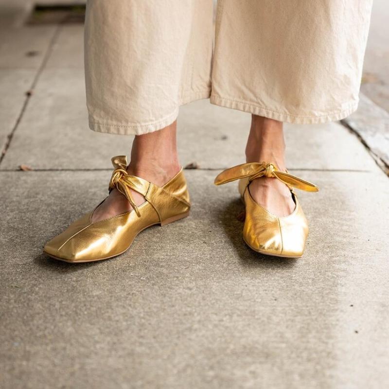 Fashion Cross Strap Concise Flat Sole Single Shoe Spring AutumnBlack Gold Punk Style 2024 New Fashion Women Shoes Size 43 Handmade Shoe