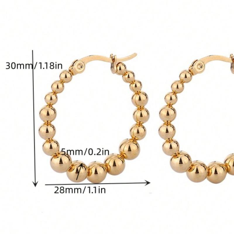 1pair Stainless Steel Ball Bead Hoop Earrings