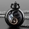 Vintage Retro Black White Double Dragon Yin yang Quartz Unisex Men Women Pocket Watch Quartz Necklace Pendant Clock Chain Classic Dial Jewelry Gift