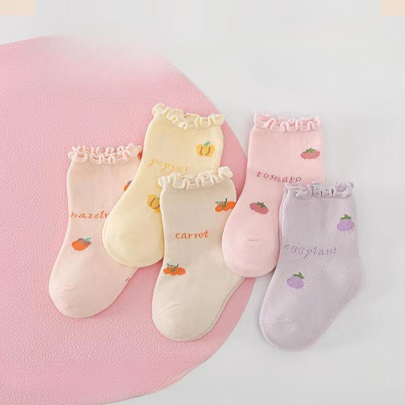 Set Sweet Baby Girl Socks Summer Breathable Mesh Short Sock for Toddler Korean Print Ruffled Cotton Kids Socks