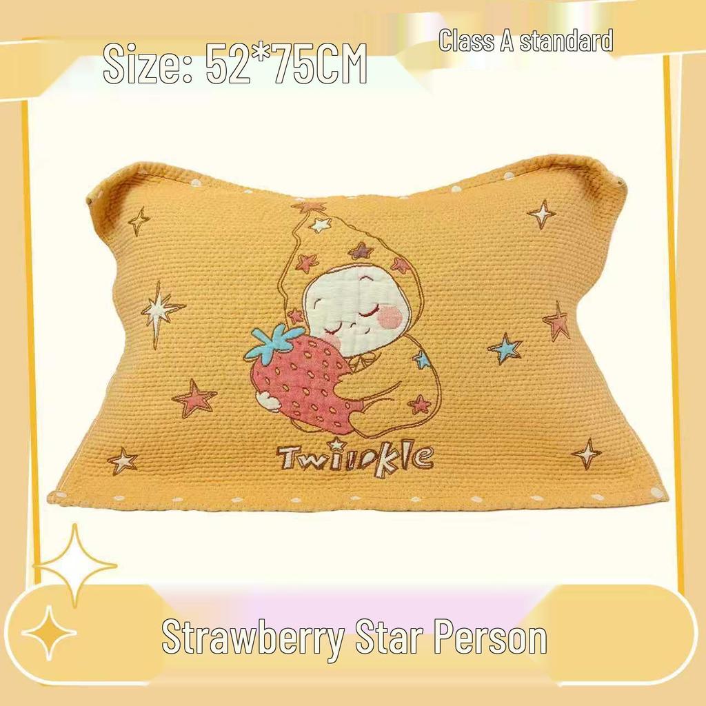 Cartoon Cotton Gauze Pillowcase Set: Soft, Breathable, Sweat-Absorbent Pillow Covers.