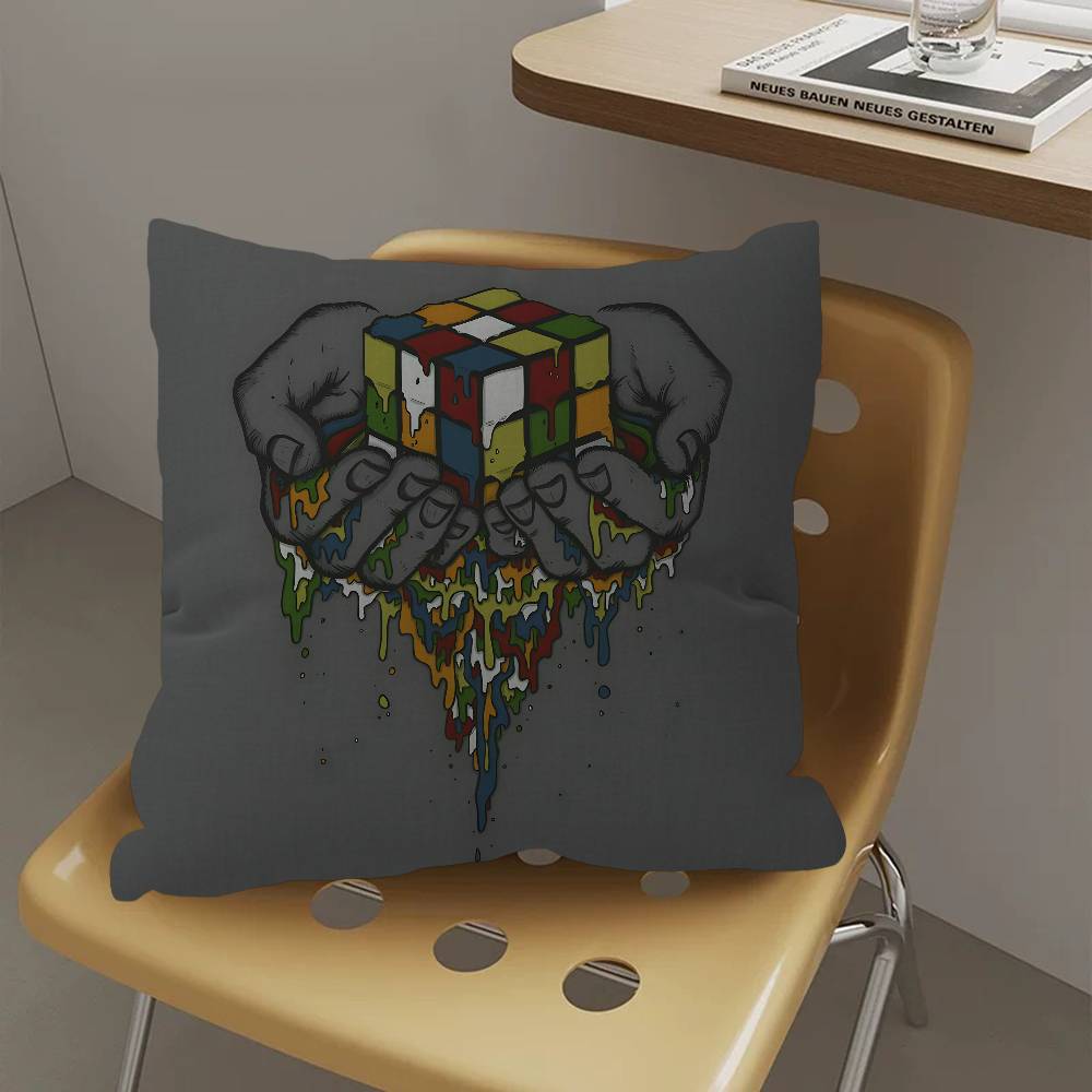 Car Living Room Sofa Cushion Cover Rubik'S Cube Cartoon Pattern Cushion Cover Luxury Home Decoration Pillow Cover