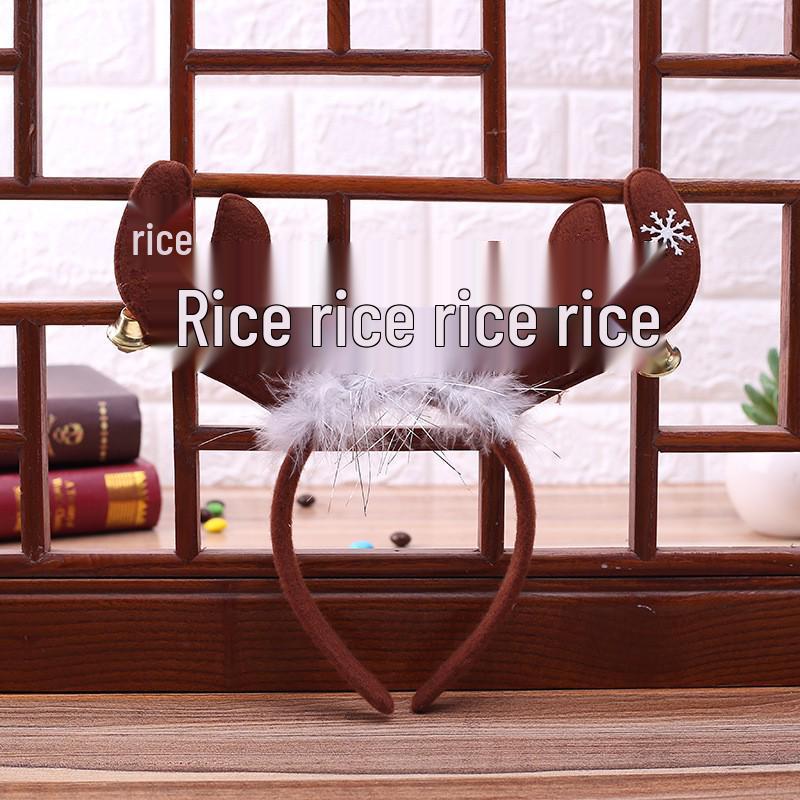 Red Snowflake & Jingle Bell Antler Headband with Khaki Feathers - Christmas Party Decoration