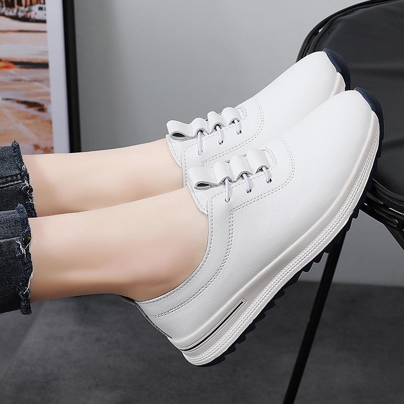 Women Platform Loafers Black Casual Leather Elevator Shoes Thick Sole Height Increase White Sneakers