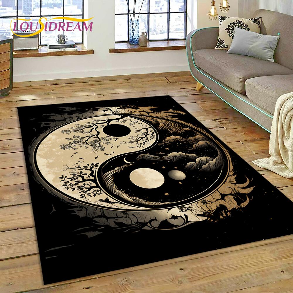 HD Nature Yin Yang 3D Chinese Tai Chi Bagua Rug Carpet for Living Room Bedroom Decor,Non-slip Decoration for Sofa Doormat Gift