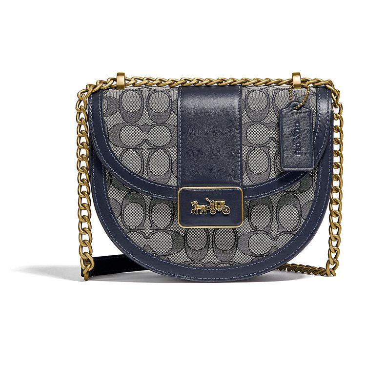 Coach Alie 20 Saddle Signature Jacquard And Leather Crossbody Bag Women crossbody bag Navy-Blue C3464-B4RH3