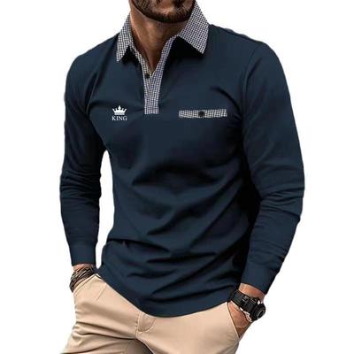 Falsk lommedesign Herre langermet polo med krage Vår og høst Nytt produkt Business Lett moden herretopp T-skjorte