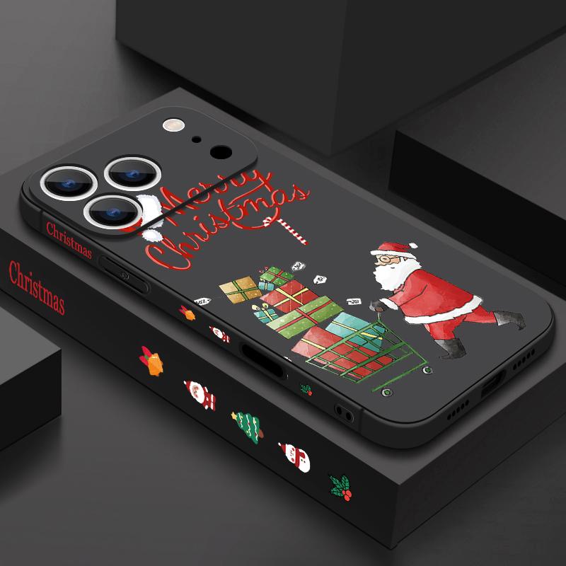 Cute Santa Claus Pattern TPU Soft Silicone Case For iPhone 17 Pro Max 16E 16 15 14 13 Pro Max 12 Pro 11 Shockproof With Lanyard Phone Cover Fundas
