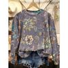 Ladies' Floral Print Round Neck Long Sleeved T-shirt Fashionable Casual Top Christmas Outfit Pullover Clothing