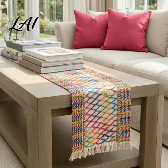 Cotton Linen Table Mat for Parties Boho Striped Runner Fringed Edge Rustic Farmhouse Runner Dining Table Home Holiday Party Decoration Heat
