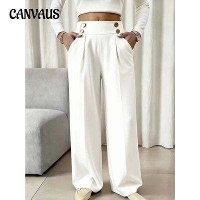 Spring and Summer Women's Pant Plus Size Loose High Waist Button New Wide Leg Straight Casual Pants