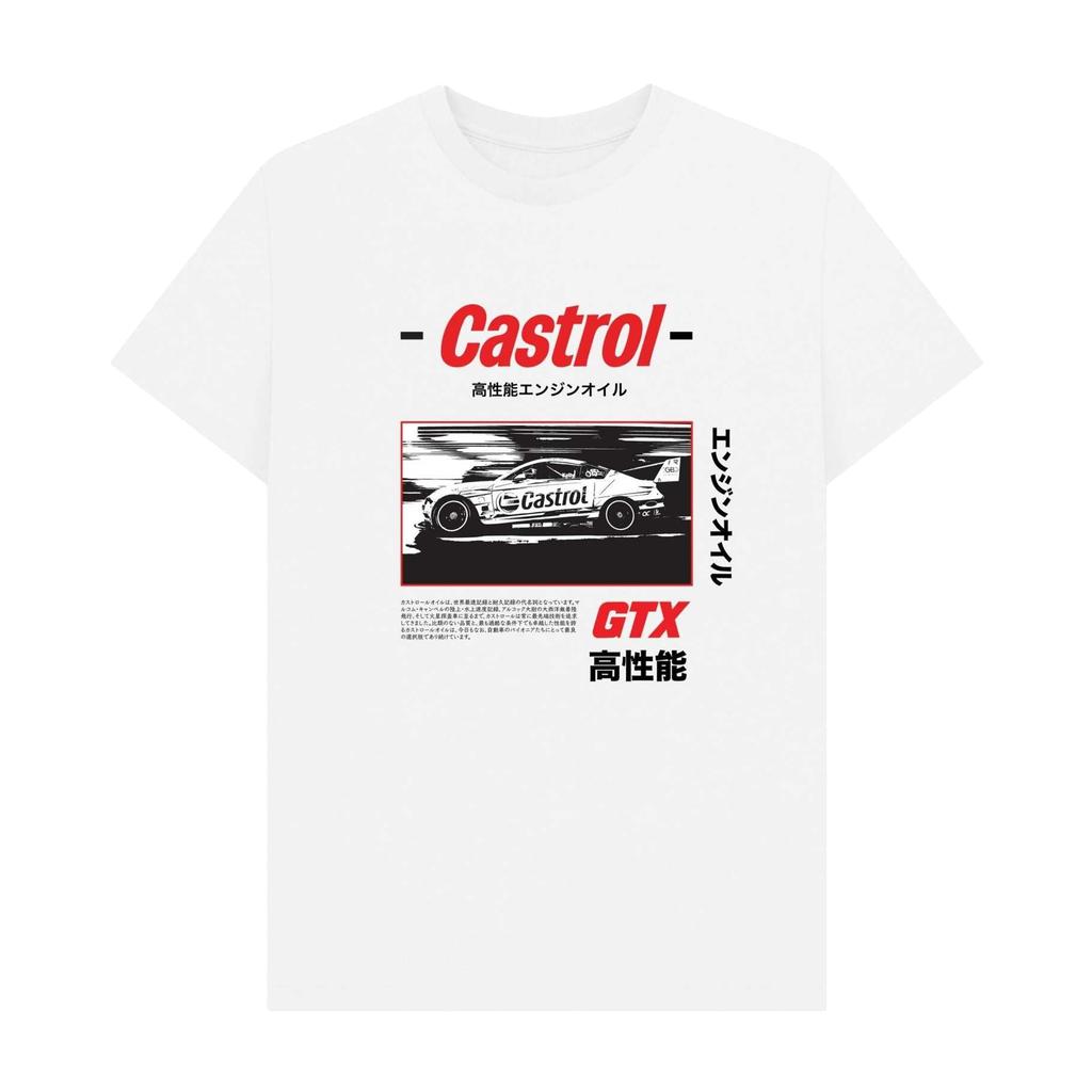 Castrol Unisex Adult Retro B&W Racing T-Shirt