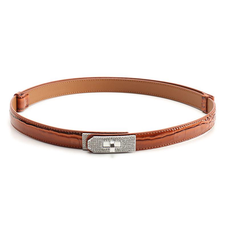 A Versatile Women's Dress with Rhinestone Alloy Lock Belt, A High-end Women's Belt with Double Buttons