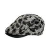 Pu Leather Brim Leopard Print Berets Keep Warm Women Newsboy Caps Retro Lamb Wool Berets Hat  Girl