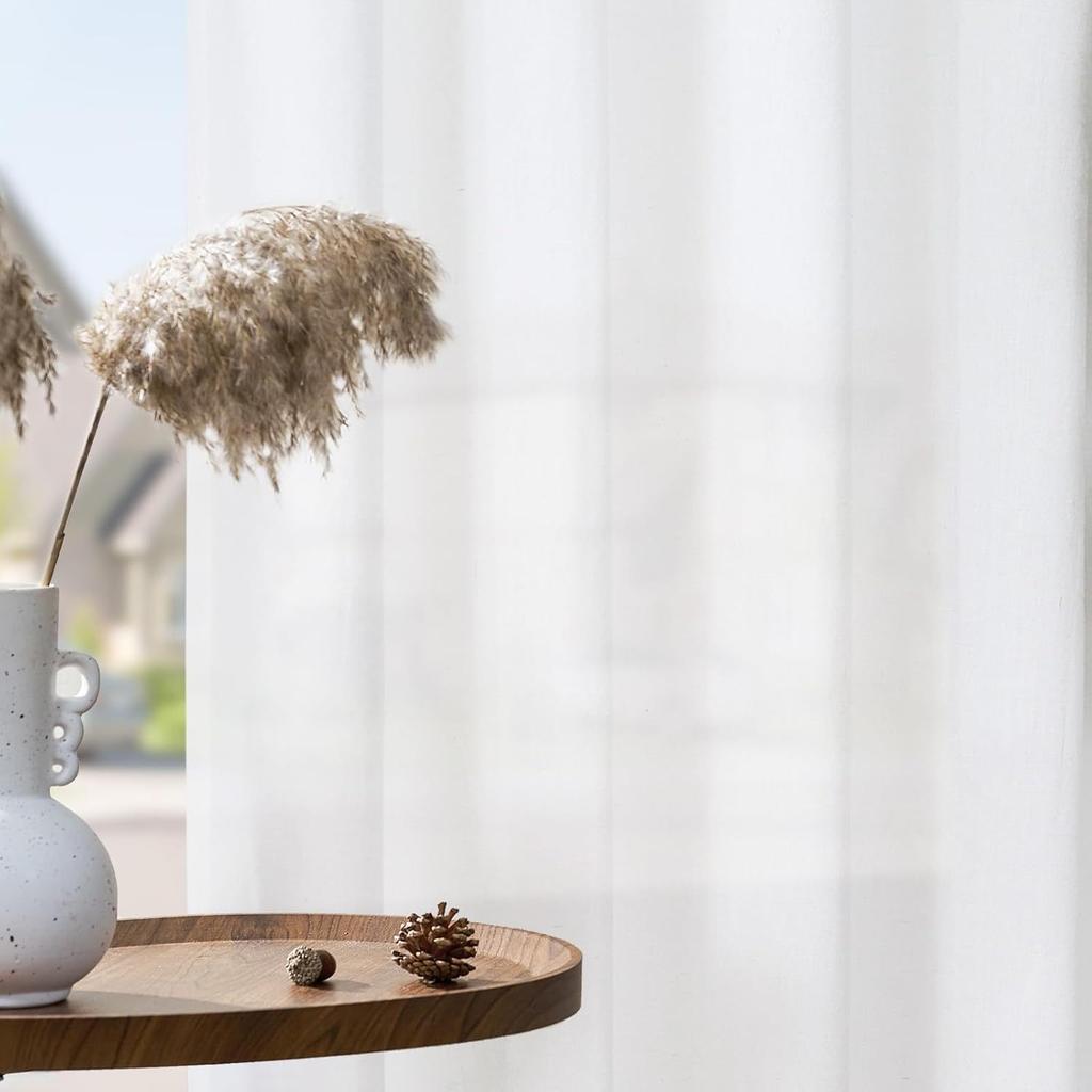 Solid-Color Translucent Curtains, Suitable for Living Rooms, Bedrooms, Dining Rooms, Balconies, Offices, Farmhouses, Machine Washable, Grommet Top