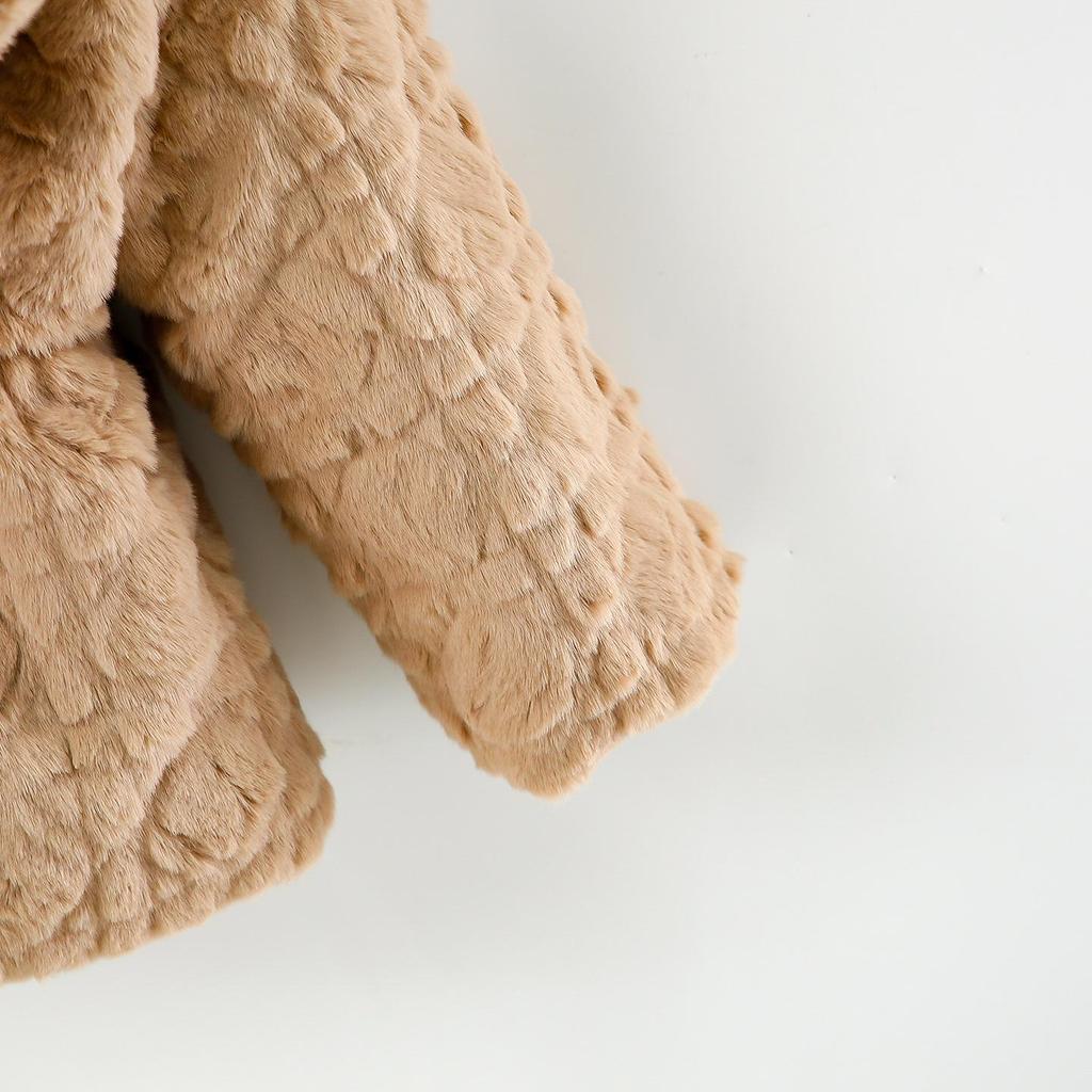 Cappotto Felpa con Cappuccio Peluche Ricamato Gatto Cartone Animato per Bambine – Trapuntato in Ecopelliccia per Autunno/Inverno
