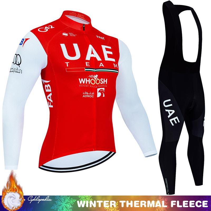 Cycling Jumper Men's Suit UAE Thermal Jersey Man Costume Bike Clothes Pro Team 2024 Winter Fleece Clothing Mtb Pants Blouse Bib