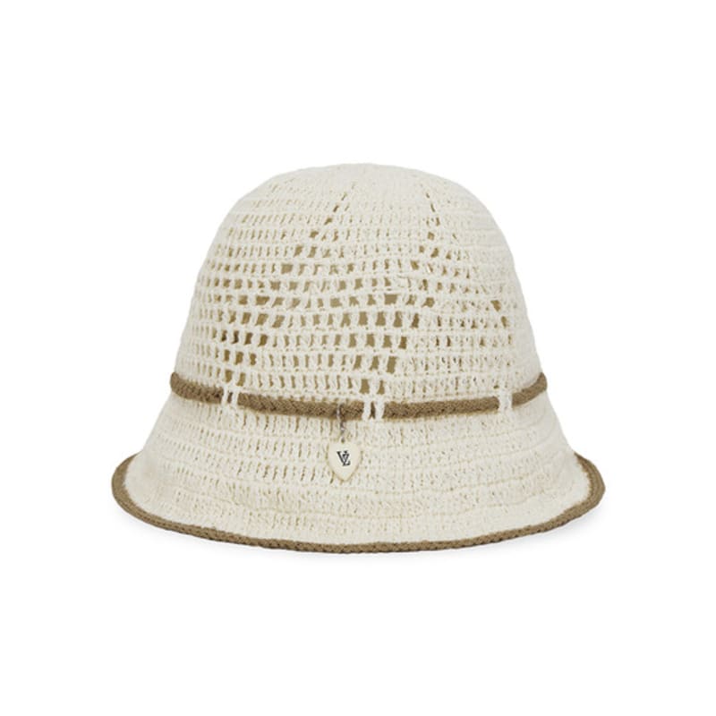 VARZAR Heart Chain Crochet Ribbon Bucket Hat Beige