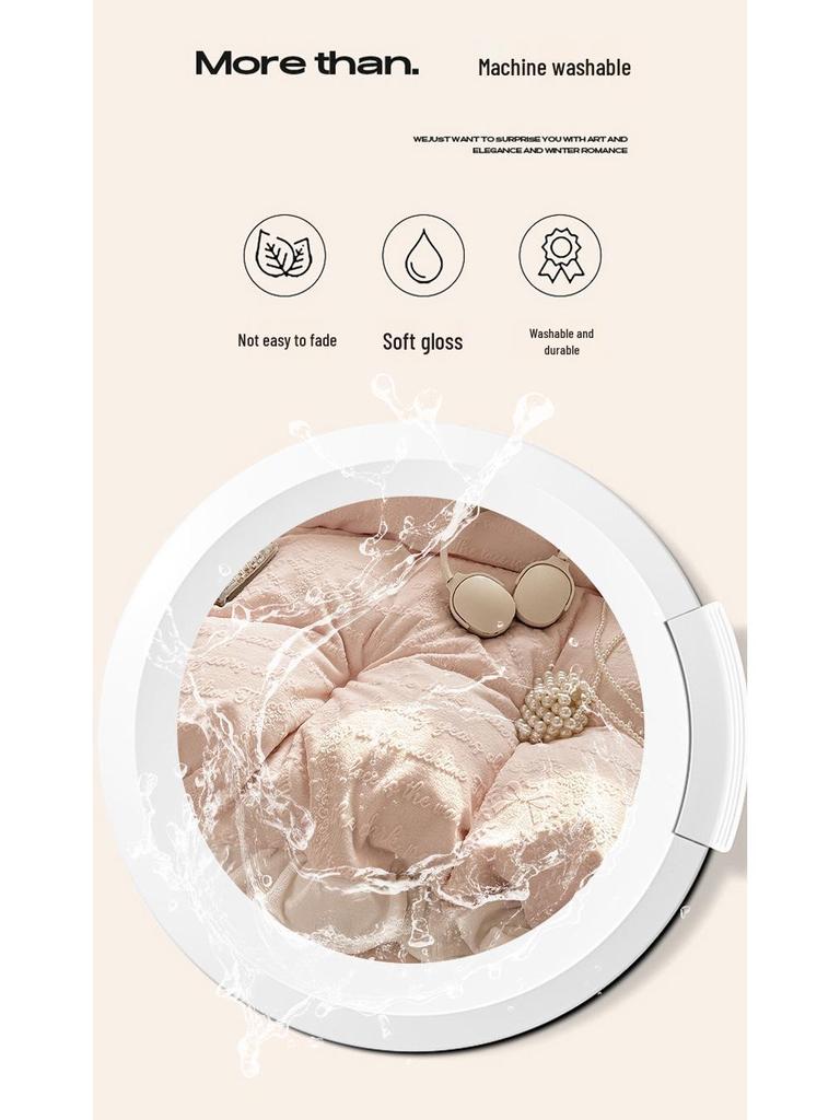 Class A Winter-Ready Milk Velvet Lace 4-Piece Set: Soft, Double-Sided Coral Fleece in Cream Style