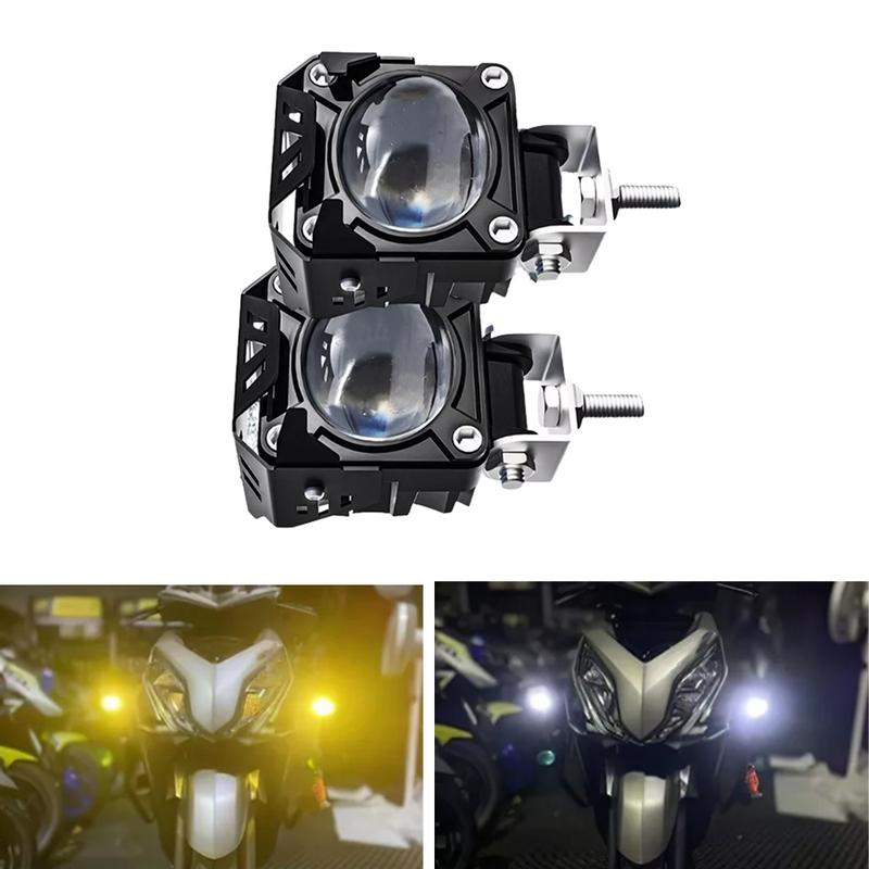 Motorcycle Headlight Dual Color White Yellow LED Spotlights Fog Lamp Driving Lamp For Motorcycle Truck Car SUV ATV Scooter 12V