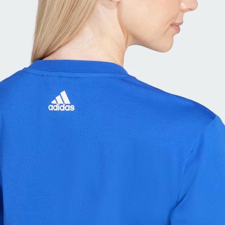 Adidas X Farm Rio Collaboration Letter Geometric Pattern Printed Round Neck Short Sleeve Drop Shoulder T-Shirt Women T-Shirt Blue IQ4485