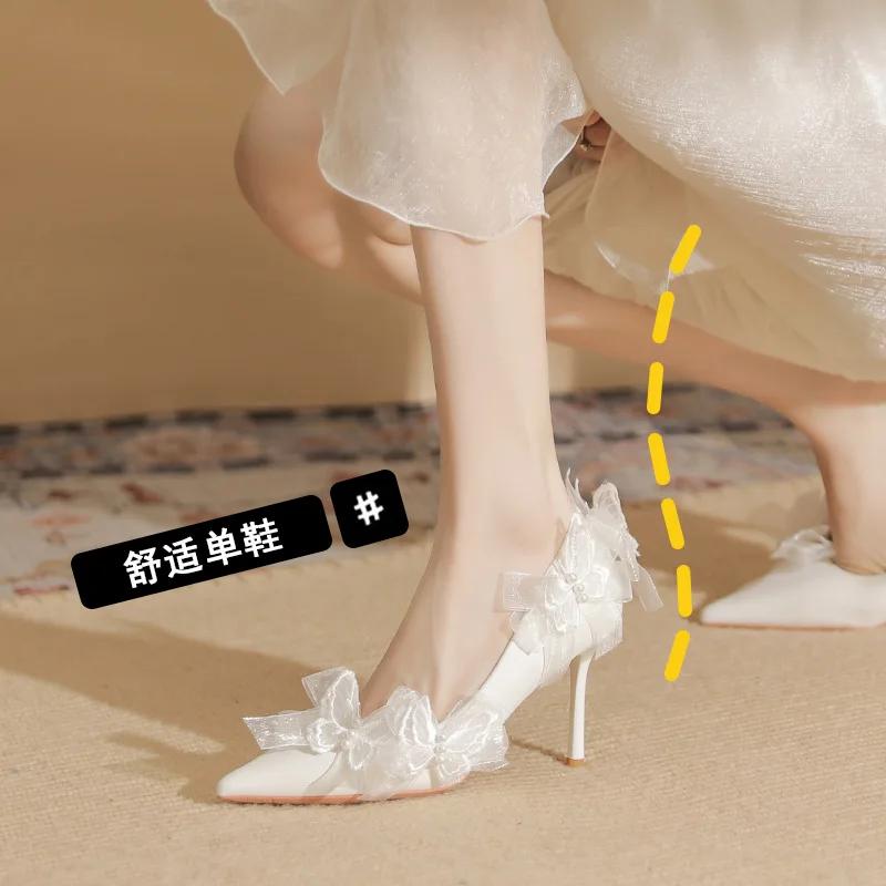 Mode Weiße High Heels Damenschuhe Schnürpumps Spitzpumps Flache Mündung Sexy Sandalen Slipper Sandalen Hochzeitsfeier Damenkleidschuhe