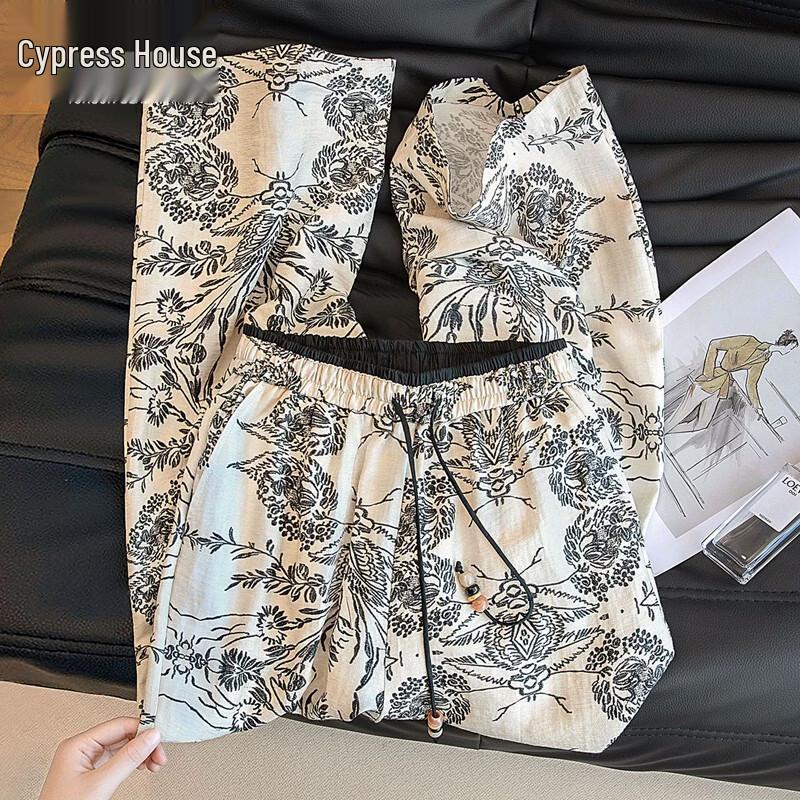 Women s Ink Print Wide-Leg Drawstring Casual Pants S