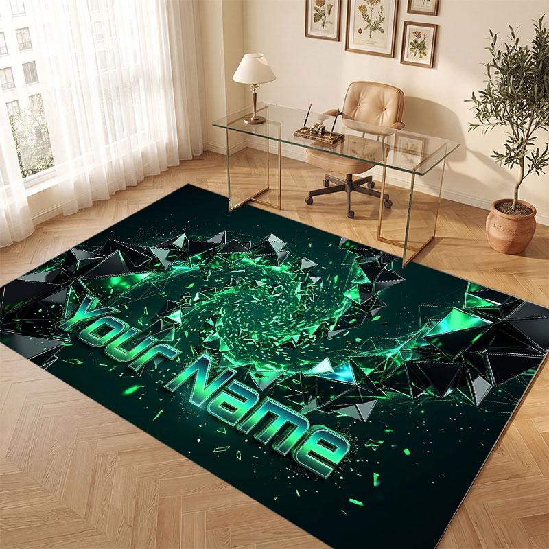 Abstract Geometric Theme Crystal Velvet Floor Rug Personalized Custom Name Text Warm Carpet Home Decoration