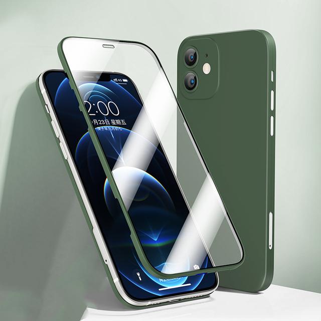 

Ультратонкий чехол с полным покрытием на 360° для Iphone 12pro Max 13mini Conque, чехол для Iphone 11pro X Xr Xs Max 11 Pro, крышка из закаленного стекла for iPhone 13 Mini армия зеленый