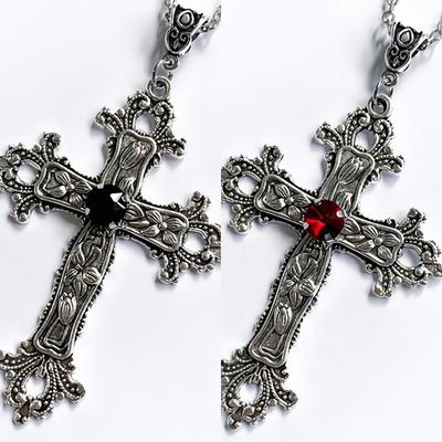 Punk Crystal Big Cross Pendant Necklaces for Women Men Gothic Irregular Cross Clavicle Chain Necklaces Aesthetic Jewelry