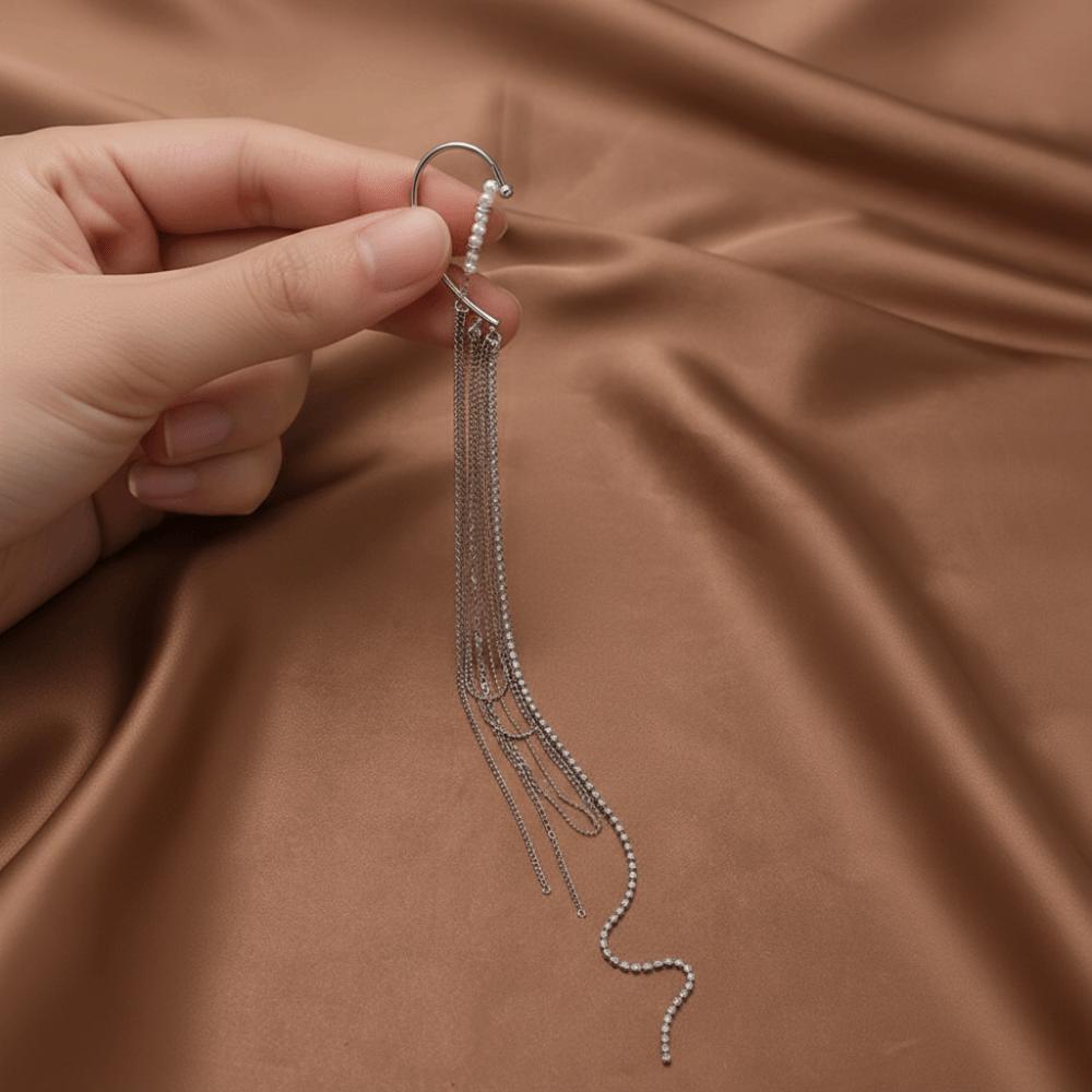 Exaggerated Long Fringed Ear Clips Tassel Fake Cartilage Earrings Evening Gala