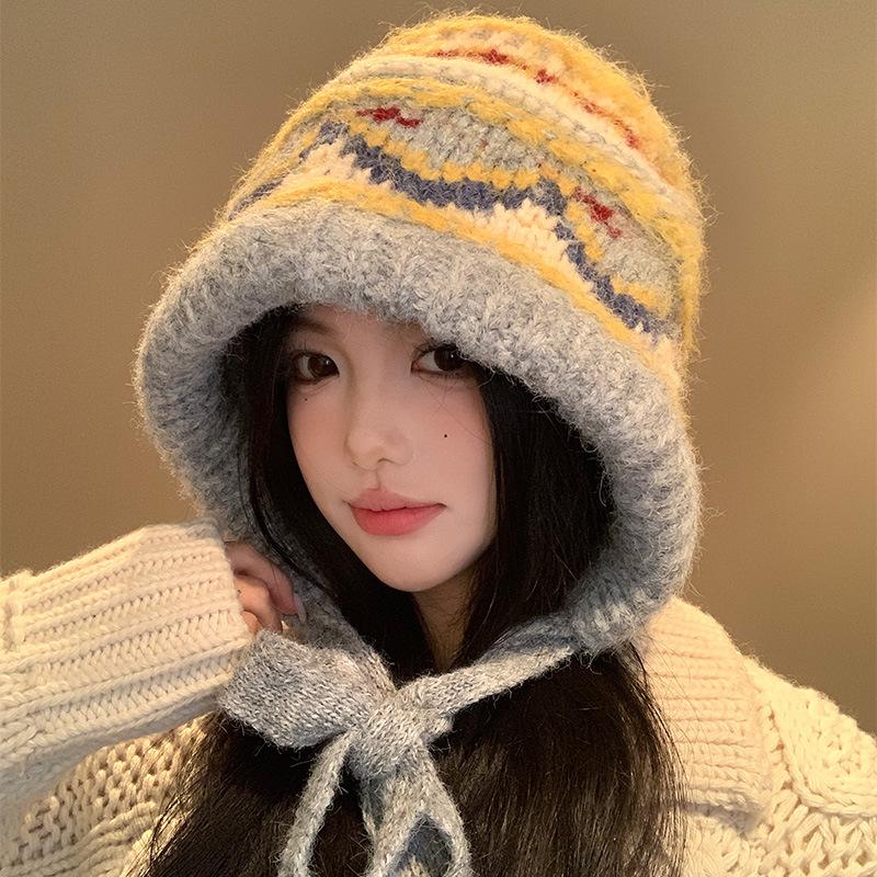 Vintage Fair Island style knitted pullover hat hat women's autumn and winter warm face small wool hat