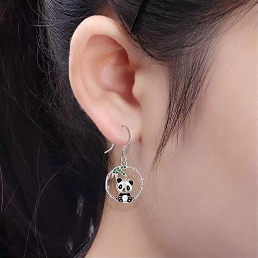 Charm Female Panda Animal Drop Earrings Cute Trendy Bridal Silver Color Dangle Wedding  For Women