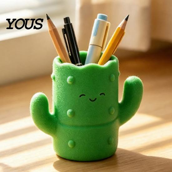 Desktop Pen Organizer Cactus Shape Holder, 3D Printed Cute Pencil Organizer, Holder Storage Tube, for Makeup Brushes And Office Supplies Small Item